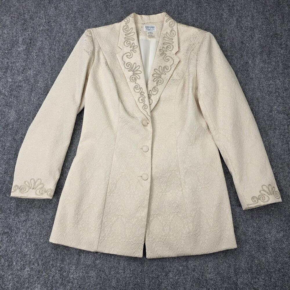 Vintage Hobby Horse Blazer Womens Large Cream Brocade Beaded Metallic Made USA - Picture 5 of 16